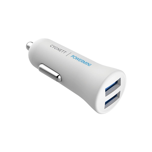 Cygnett PowerMini 2.4A Dual USB Car Charger - White