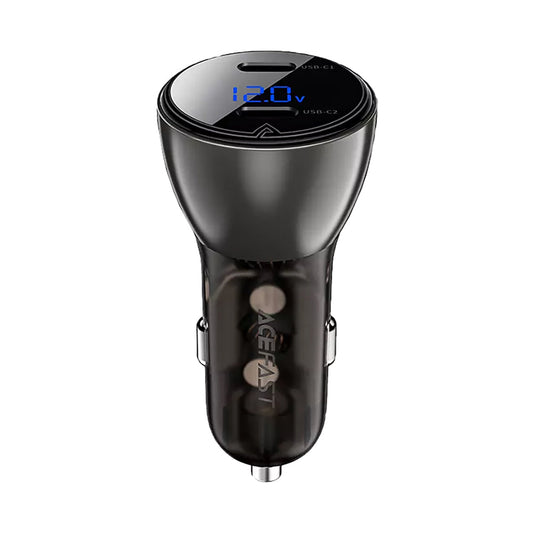 Acefast B10 metal car charger 60W (USB-C + USB-C) with digital display black