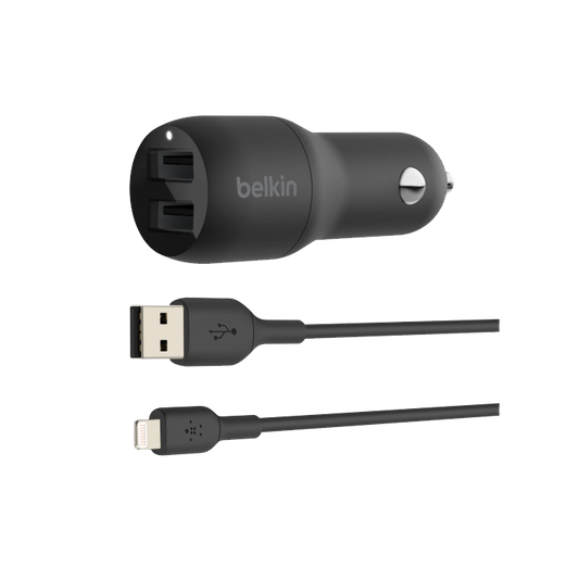 Belkin BoostCHARGER TM Dual USB-A Car Charger 24W + Lightning to USB-A Cable