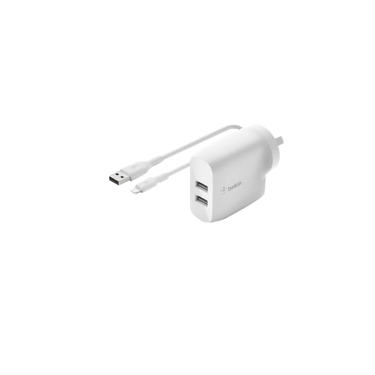 Belkin BoostcHARGE TM Dual USB-A Wall Charger 24W + Lightning to USB-A Cable