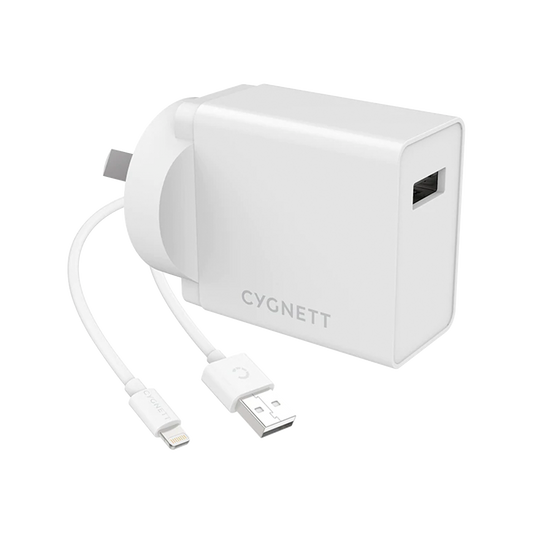 Cygnett 12W Wall Charger + Lightning to USB-A Cable White