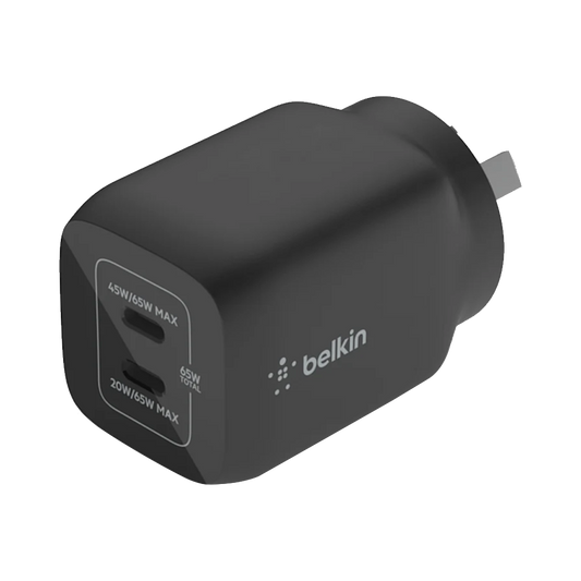 Belkin BOOST UP Dual USB-C Wall Charger GaN Technology 65W with PPS Black