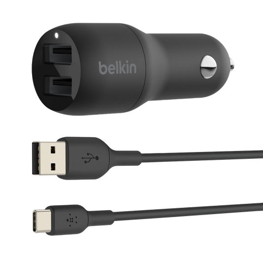 Belkin BOOSTCHARGE Dual USB-A Car Charger 24W + USB-A to USB-C Cable