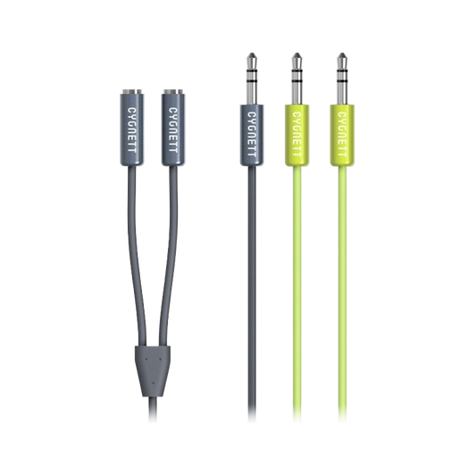 Cygnett Twin Pack Grey Splitter plus Green 3.5mm AUX Cable Soft rubber